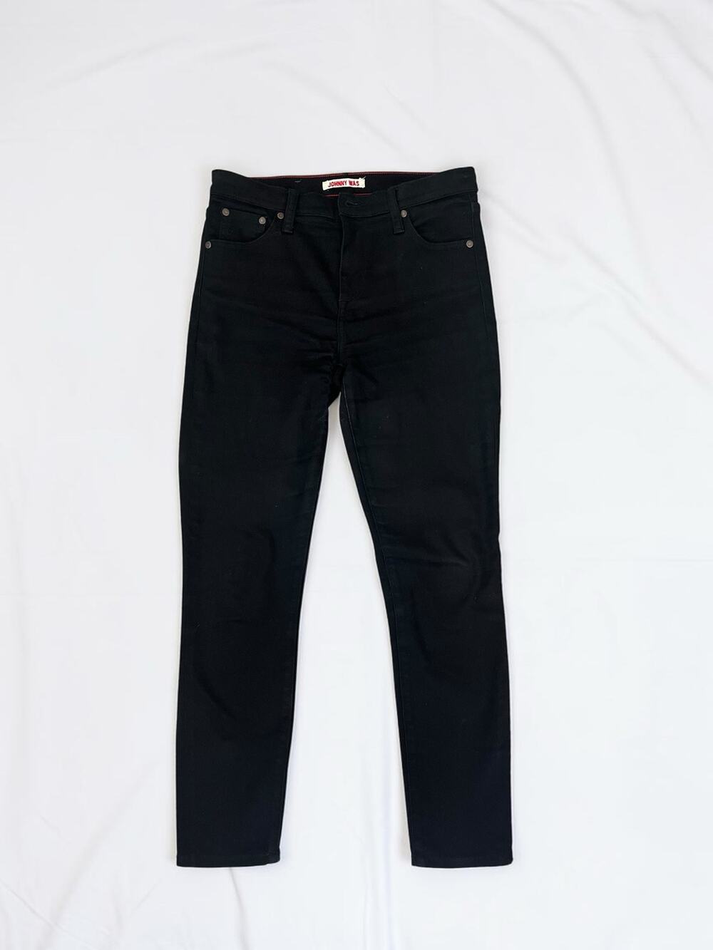 Johnny Was Black Skinny Jeans Sz 25 Boho Western Red Stitch Floral Lined